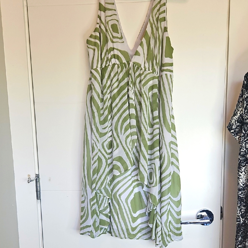 Sage Green and White Patterned Women's Dress